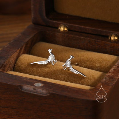 Sterling Silver Tiny Pheasant Bird Stud Earrings Earrings, Silver or Gold or Rose Gold, Pheasant Earrings in Sterling Silver