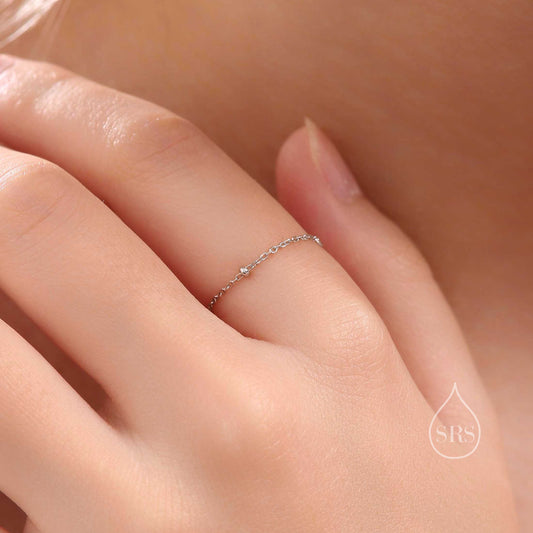 Extra Thin Chain Ring in Sterling Silver , Dainty Simple Delicate Ring , Thin Ring , Barely Visible Ring , Silver or Gold