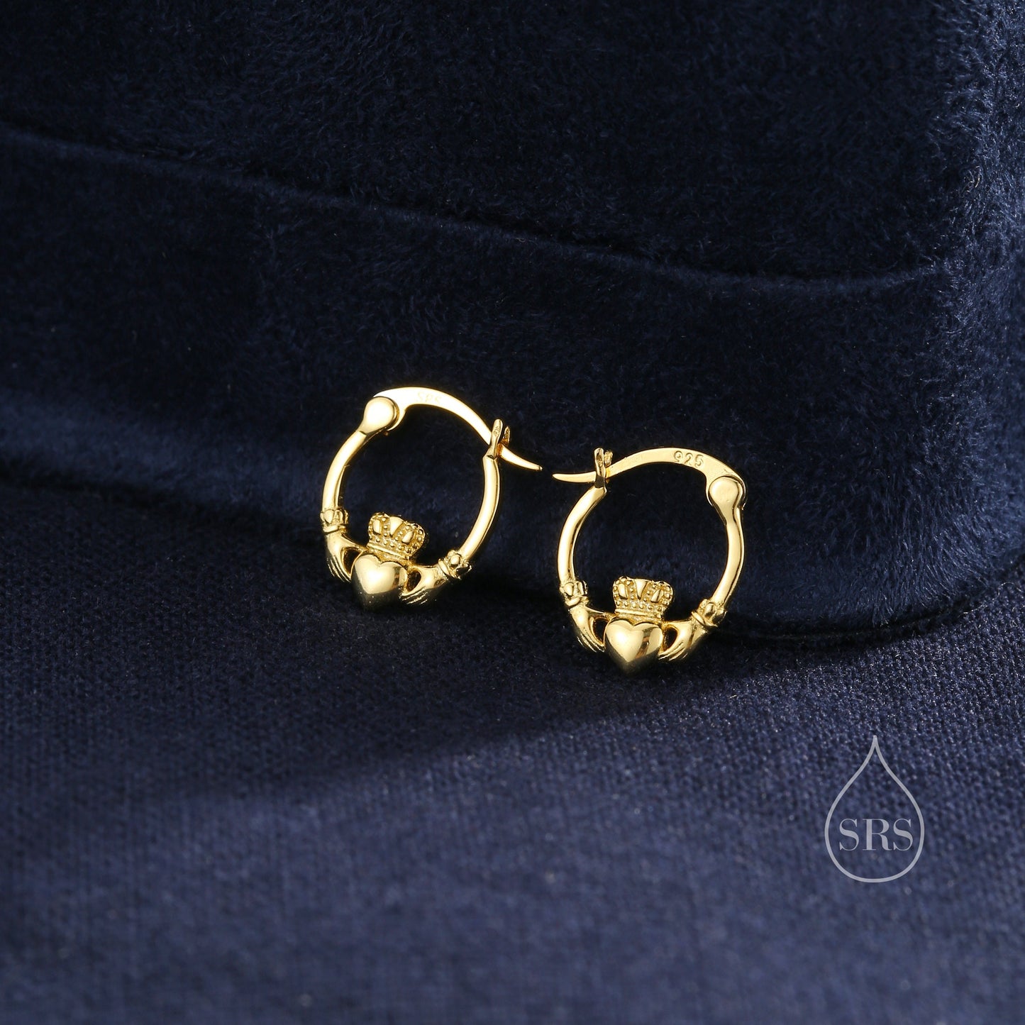 Sterling Silver Claddagh Hoop Earrings Earrings, Silver or Gold or Rose Gold, Dainty Irish Claddagh Hoop Earrings