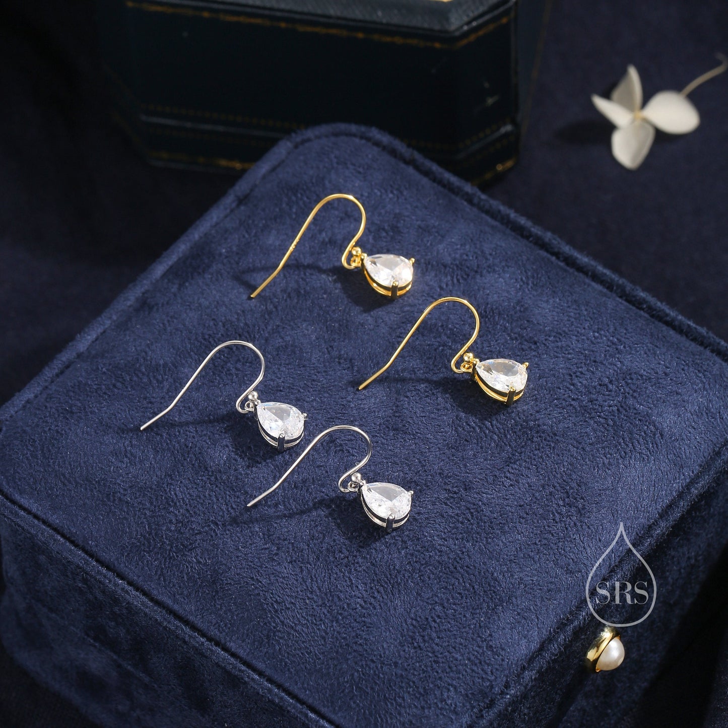 Pear Cut CZ Huggie Drop Earrings in Sterling Silver, Silver or Gold, Minimalist Droplet Dangle Earrings, Drop Earrings