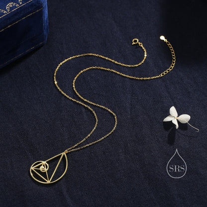 Fibonacci golden spiral Pendant Necklace in Sterling Silver, Silver Gold or Rose Gold. Golden Ratio Necklace.