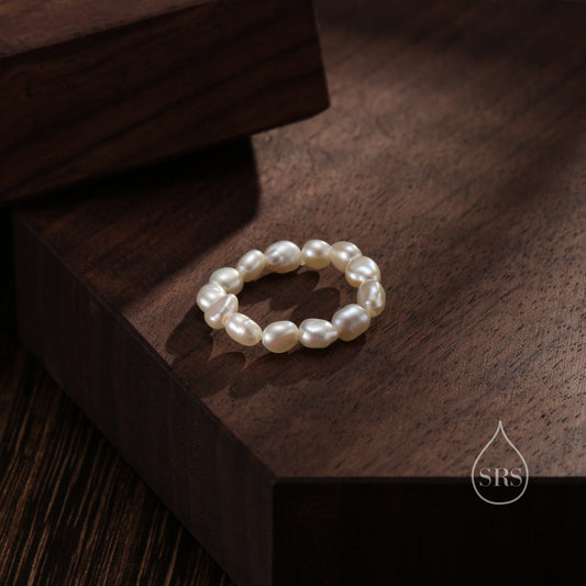 Baroque Pearl Elastic Ring, Genuine Fresh Water Pearls, Natural Pearl Ring, Keshi Pearl Ring, Infinity Ring