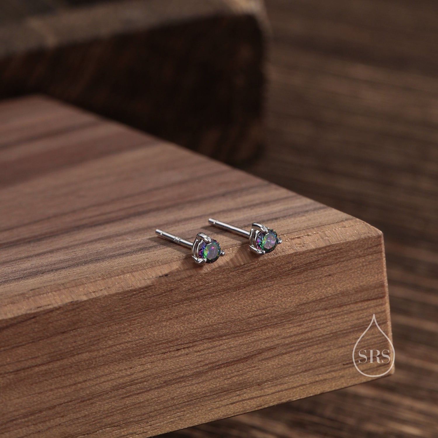 Sterling Silver 3mm Mystic Black Stud Earrings,  Pear Cut Aurora Black Earrings, Mystic Topaz Birthstone CZ Earrings