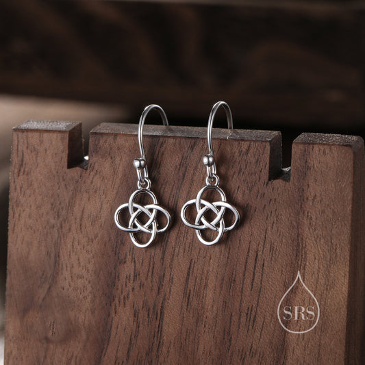 Celtic Knot Drop Hook Earrings in Sterling Silver, Silver or Gold, Knot Earrings