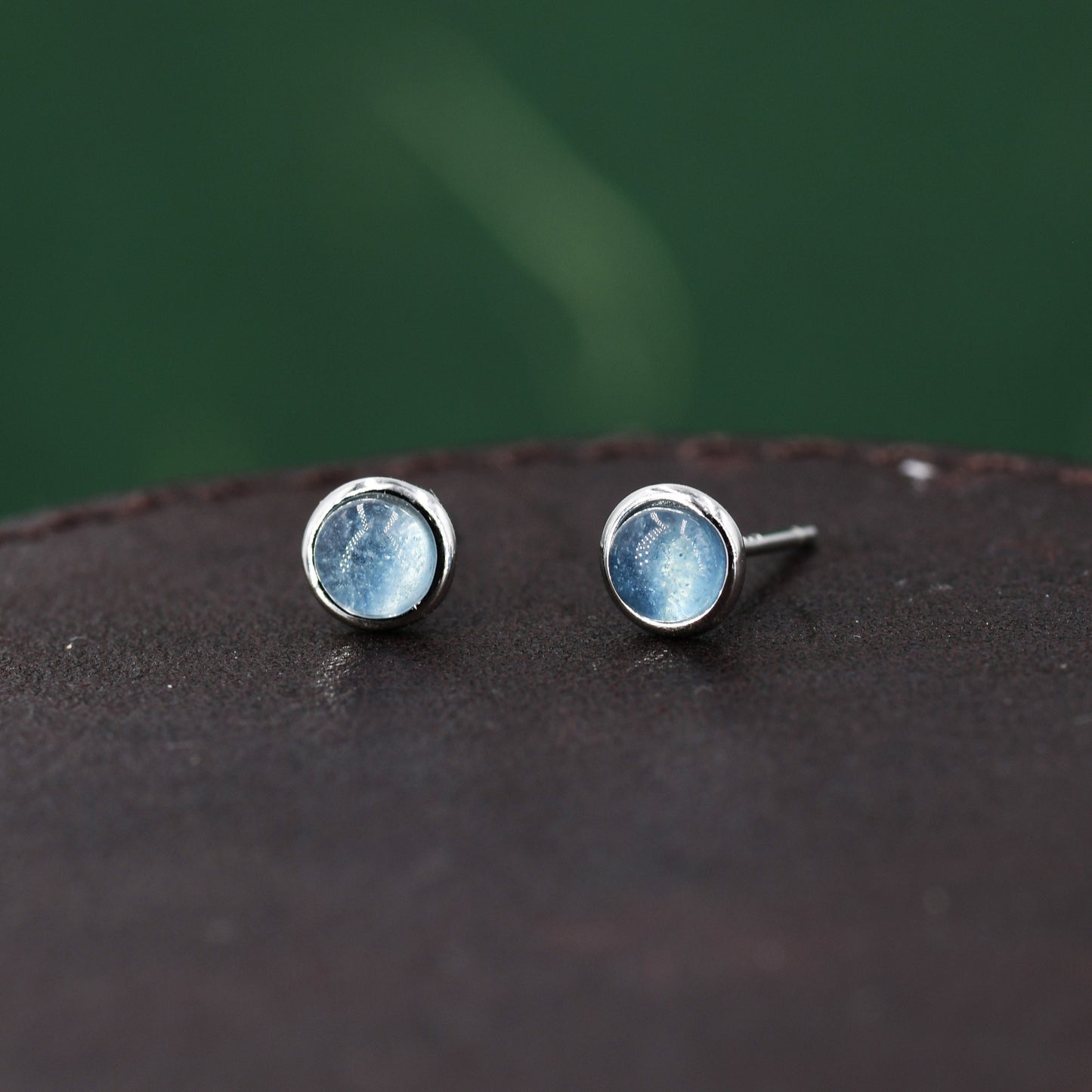 Sterling Silver Aquamarine Bezel Stud Earrings,  4mm Genuine Aquamarine Stone, Semi-precious Jewellery