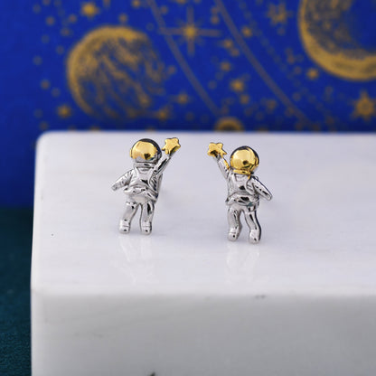 Extra Tiny Spaceman Astronaut Stud Earrings in Sterling Silver - Miniature Space Earrings - Planet Earrings - Whimsical and Pretty Jewellery