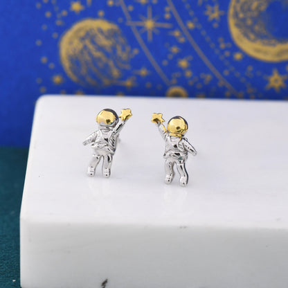 Extra Tiny Spaceman Astronaut Stud Earrings in Sterling Silver - Miniature Space Earrings - Planet Earrings - Whimsical and Pretty Jewellery