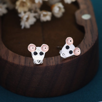 Mouse Stud Earrings in Sterling Silver, Sterling Silver Rat Earrings, Rose Gold Coated, Nature Inspired Animal Earrings