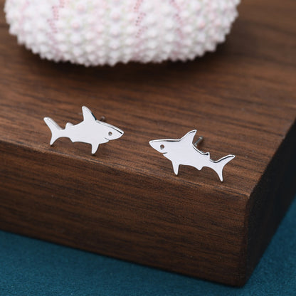 Shark Fish Stud Earrings in Sterling Silver,  Cute Fun Quirky, Jewellery Gift for Her, Animal Lover, Nature Inspired, Nautical Fish   L16