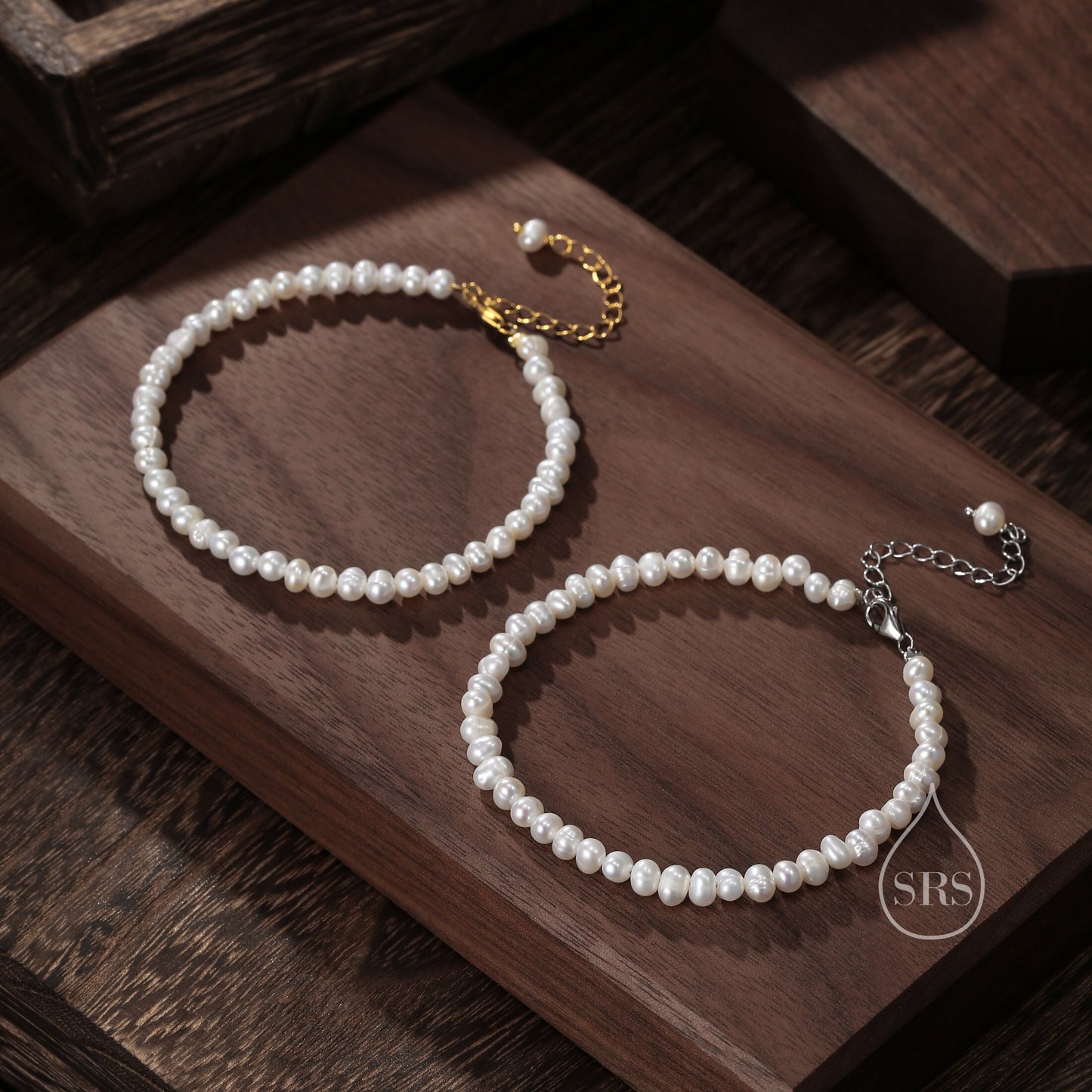 Sterling Silver Freshwater Pearl Bracelet, Irregular Shape, Silver or Gold, Genuine 4mm Fresh Water Pearls, Natural Pearl Bracelet