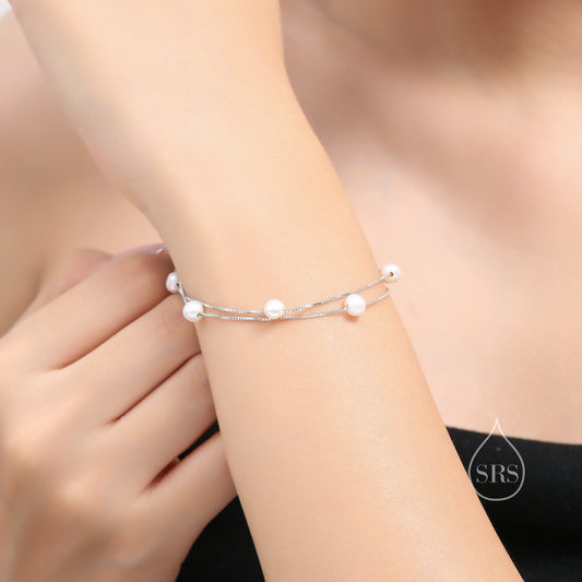 Genuine Pearl Bracelet in Sterling Silver, Double Layered Pearl Bracelet, Baroque pearl Bracelet, Keshi Pearl, Bridesmaid&#39;s Jewellery