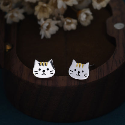 Orange Tabby Cat Stud Earrings in Sterling Silver, Cute Cat Earrings, Silver Cat Earrings, Nature Inspired Animal Earrings