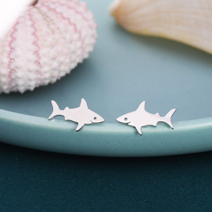 Shark Fish Stud Earrings in Sterling Silver,  Cute Fun Quirky, Jewellery Gift for Her, Animal Lover, Nature Inspired, Nautical Fish   L16
