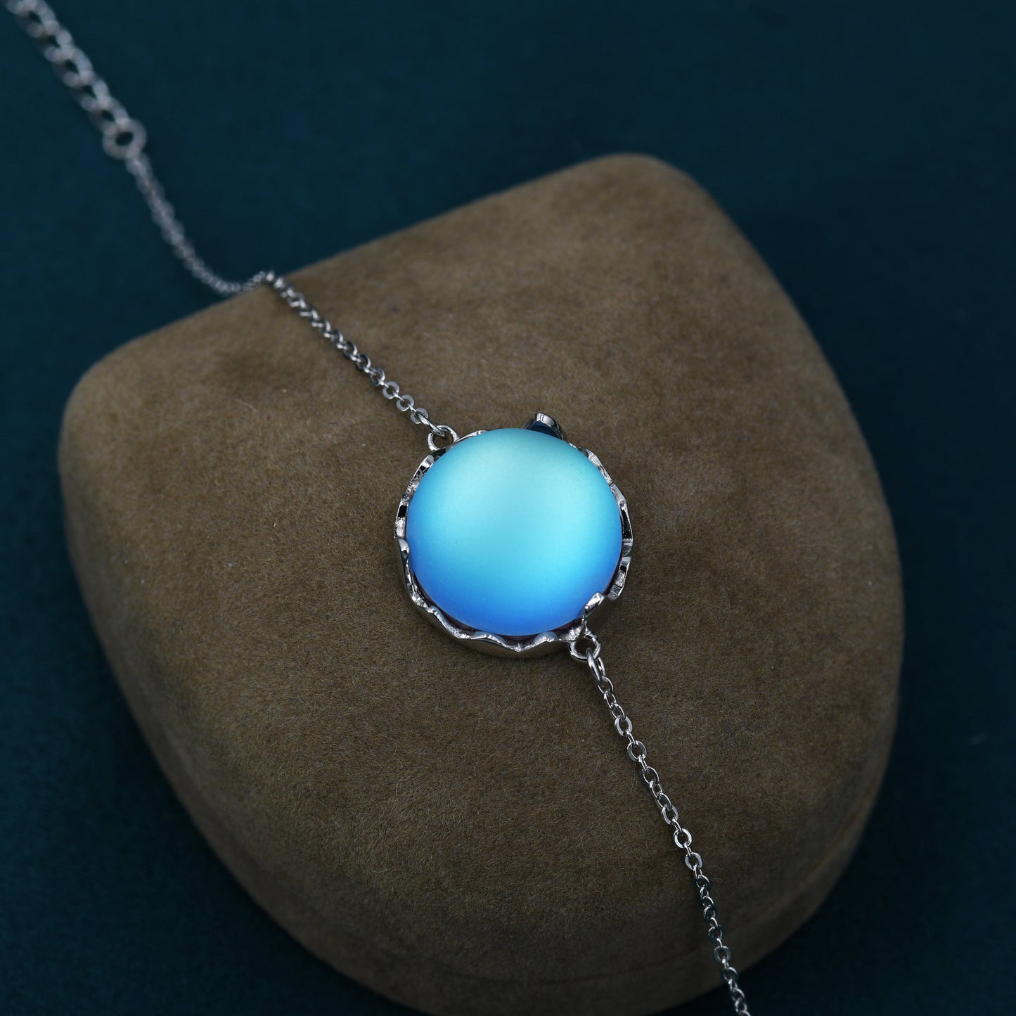 Aurora Glass Crystal Bracelet in Sterling Silver, Northern Lights Bracelet with Blue Flash Simulated Moonstone