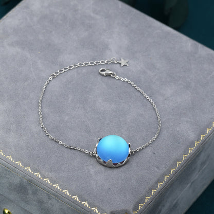Aurora Glass Crystal Bracelet in Sterling Silver, Northern Lights Bracelet with Blue Flash Simulated Moonstone