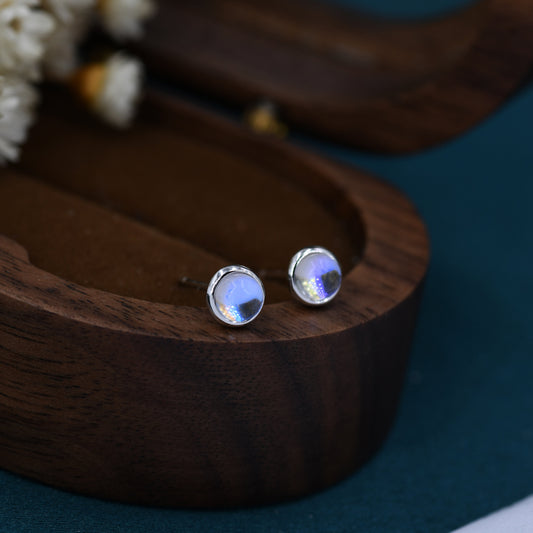 Sterling Silver Moonstone Stud Earrings, Mermaid Tears Earrings, Gold or Silver, 4mm Simulated Moonstone Crystal Earrings, Minimalist