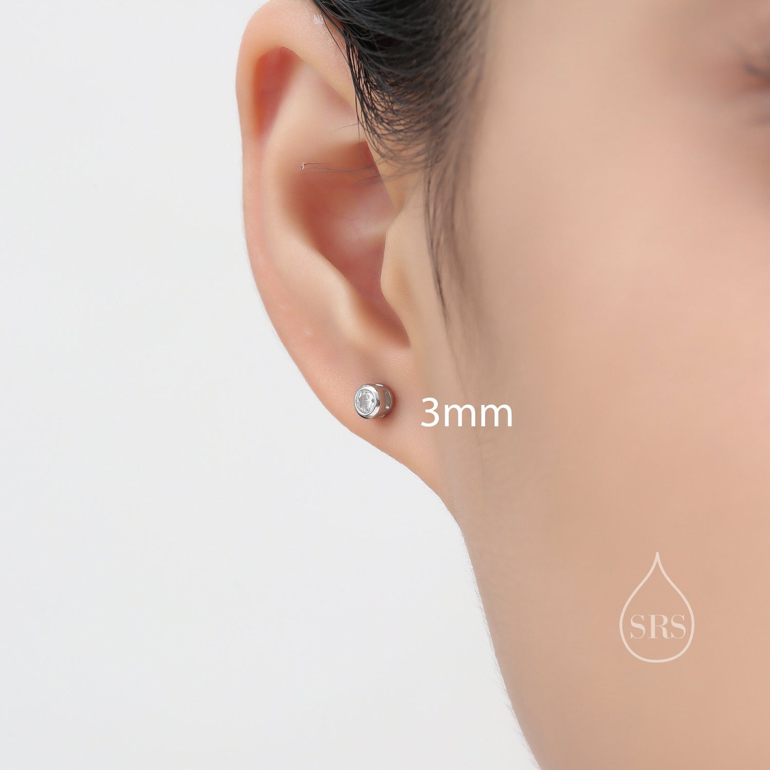 Bezel CZ Crystal Stud Earrings in Sterling Silver, Available in 2mm 3mm 4mm, Silver or Gold,  Brilliant Cut CZ Earrings