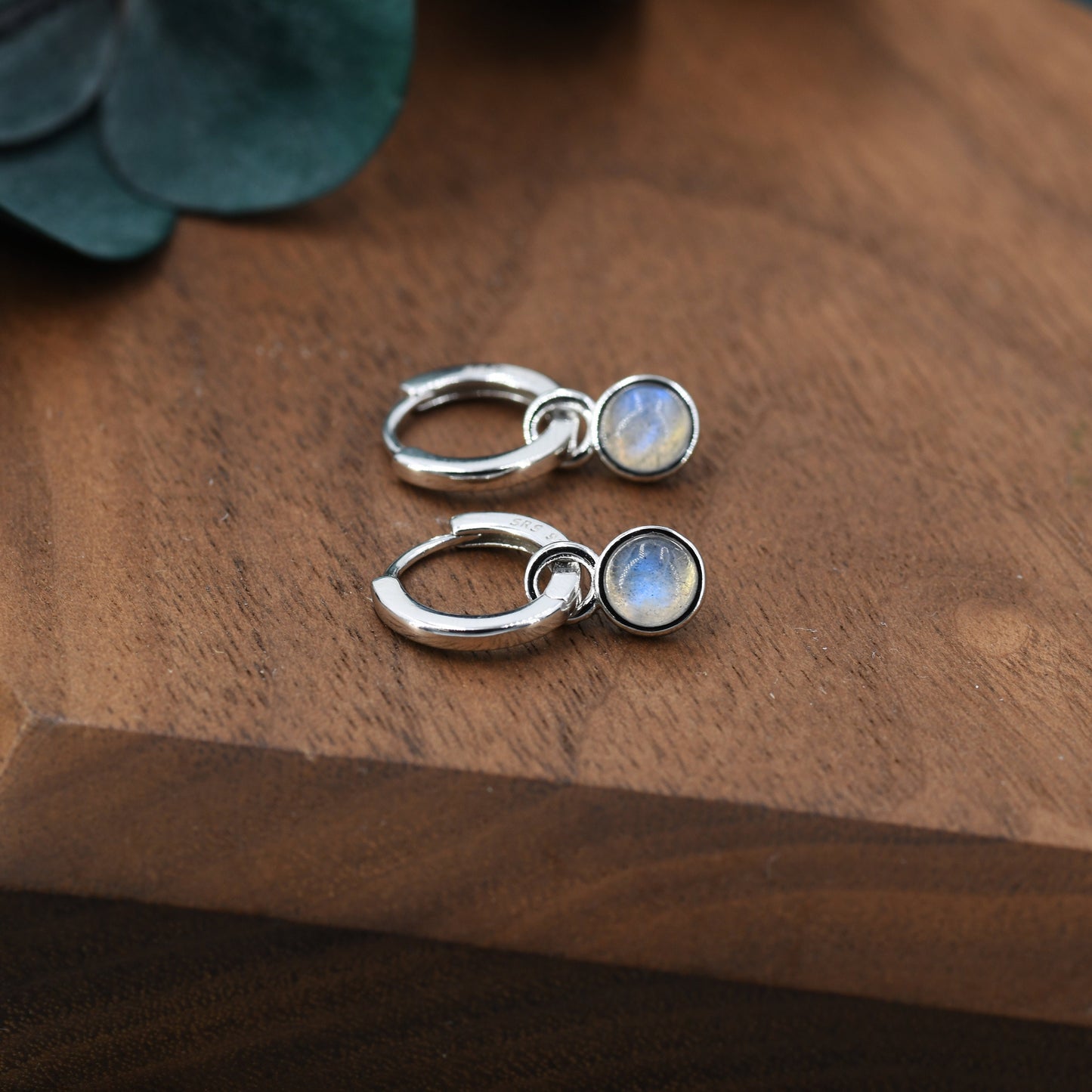 Genuine Labradorite Hoop Earrings in Sterling Silver, Detachable Labradorite Coin Dangle Hoop Earrings, Interchangeable, Grey Moonstone