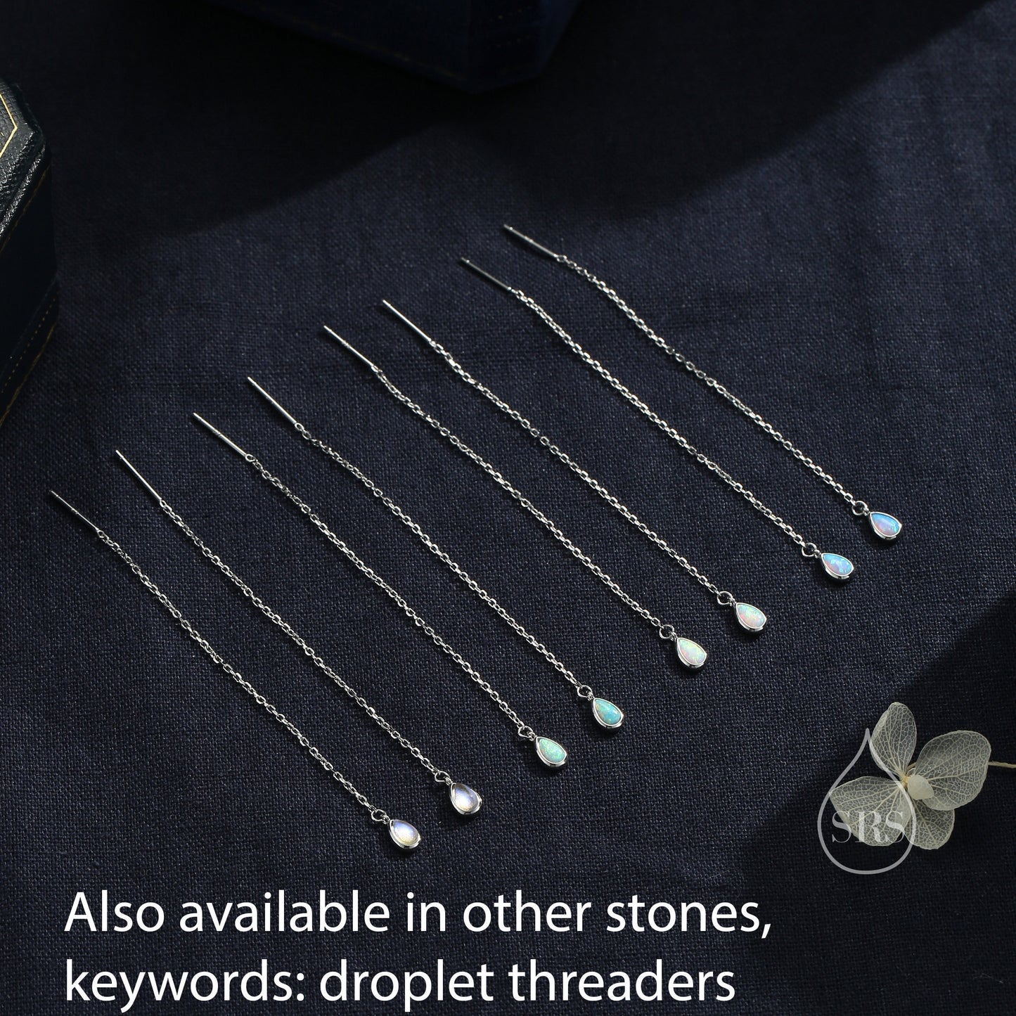 Sterling Silver Droplet Ear Threader Earrings, Available in 2 sizes, Aurora Moonstone Drop Earrings, Geometric Minimalist Jewellery