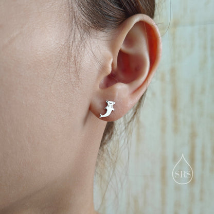 Mismatched Kawaii Hammerhead Shark and Manta Ray Stud Earrings in Sterling Silver, Silver or Gold or Rose Gold,  Asymmetric Fish Earrings