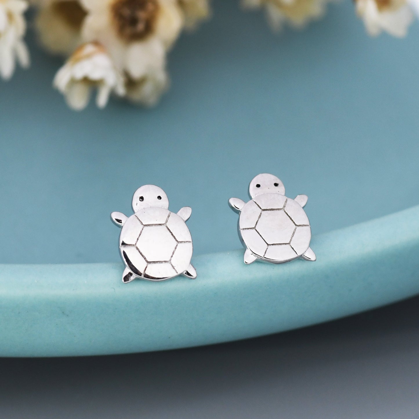 Cute Little Turtle Stud Earrings in Sterling Silver - Animal Stud Earrings  - Nature Inspired  - Cute,  Fun, Whimsical