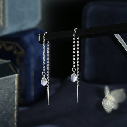 Sterling Silver Droplet Ear Threader Earrings, Available in 2 sizes, Aurora Moonstone Drop Earrings, Geometric Minimalist Jewellery