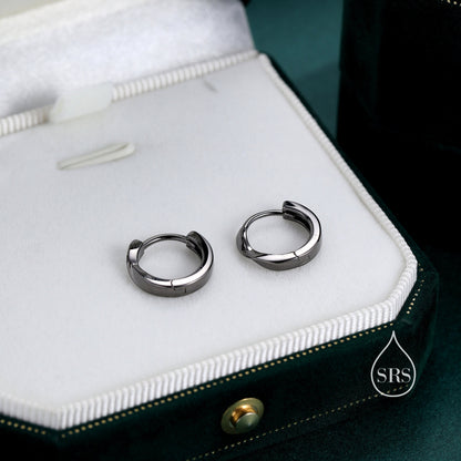Mobius Strip Circle Huggie Hoop Earrings in Sterling Silver, Silver or Black or Gold or Rose Gold, Minimalist Simple Earrings
