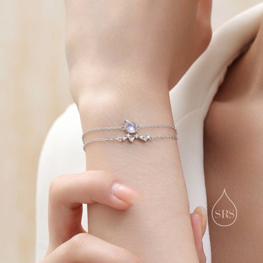 Double Layer Planet and Constellation Bracelet in Sterling Silver, Silver or Gold, Saturn and Star Bracelet, Planet Bracelet