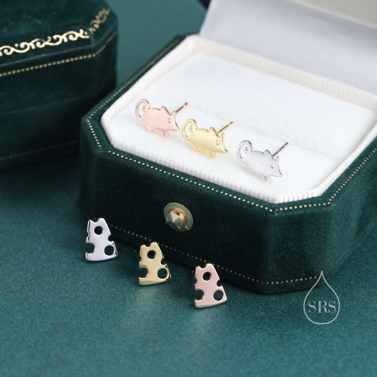 Mouse and Cheese Stud Earrings in Sterling Silver,  Cute Fun Quirky Animal Jewellery, Animal Lover, Nature Inspired