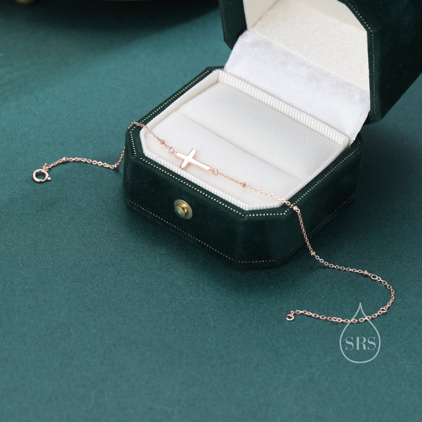 Dainty Cross Bracelet with Satellite Chain in Sterling Silver, Silver or Gold or Rose Gold,  Minimal Cross Bracelet, Minimalist Jewellery