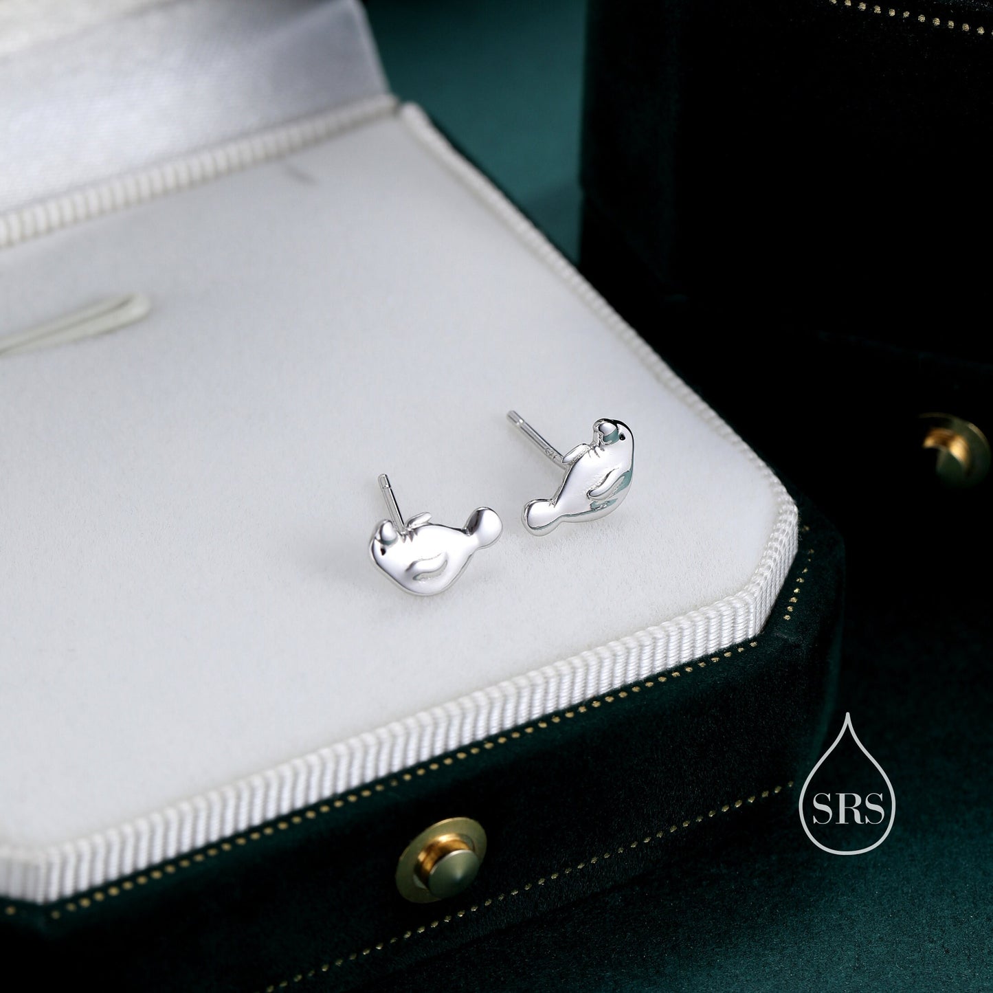 Manatee Stud Earrings in Sterling Silver, Nature Inspired Animal Earrings