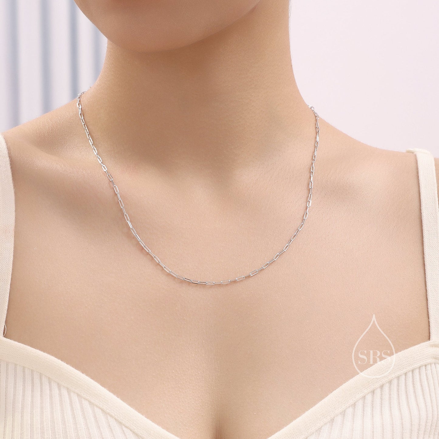 Minimalist Dainty Paperclip Chain Choker Necklace in Sterling Silver, Available in Three Lengths, Silver or Gold, Skinny Necklace