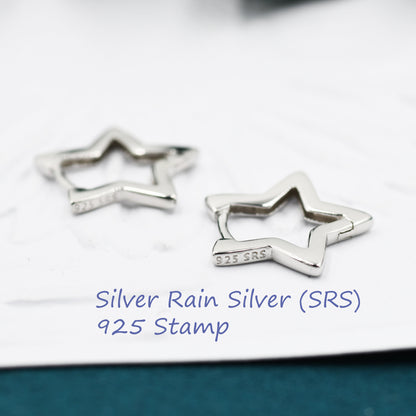 Star Huggie Hoop in Sterling Silver, Silver or Gold, Fun Star Hoop Earrings, Star Earrings