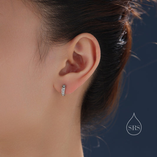 Sterling Silver Pearl Huggie Hoop Earrings, Gold Hoop, Minimalist Geometric Hoop Earrings