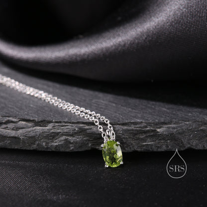 Tiny Genuine Peridot Crystal Oval Pendant Necklace in Sterling Silver, 5x7mm Tiny Oval Natural Peridot Necklace, August Birthstone