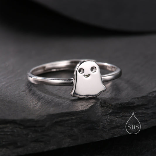 Sterling Silver Cute Little Ghost Ring, Adjustable Size, Cute Ghost Jewellery, Dainty and Delicate, Ghost Ring