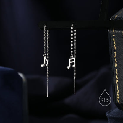 Mismatched Pair of Music Symbol Threader Earrings in Sterling Silver, Silver, Gold or Rose Gold, Tiny Music Note Ear Threaders