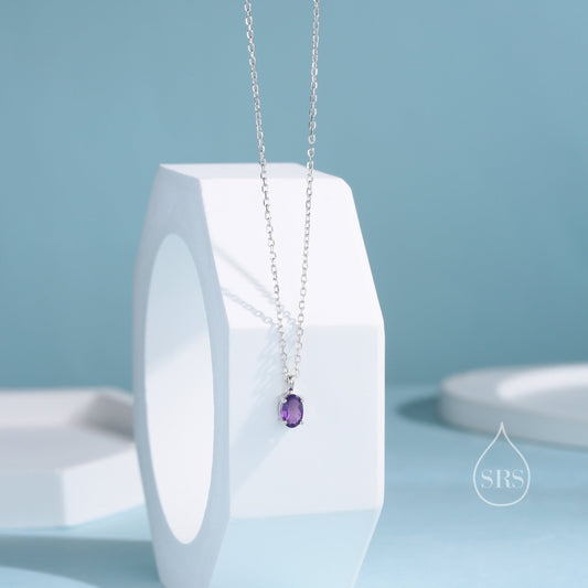 Extra Tiny Genuine Amethyst Crystal Oval Pendant Necklace in Sterling Silver, 4x6mm Tiny Oval Natural Amethyst Necklace, February Birthstone