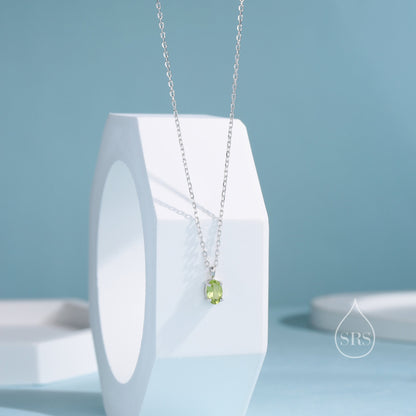 Tiny Genuine Peridot Crystal Oval Pendant Necklace in Sterling Silver, 4x6mm Tiny Oval Natural Peridot Necklace, August Birthstone