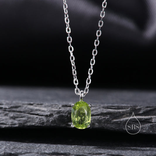Tiny Genuine Peridot Crystal Oval Pendant Necklace in Sterling Silver, 5x7mm Tiny Oval Natural Peridot Necklace, August Birthstone