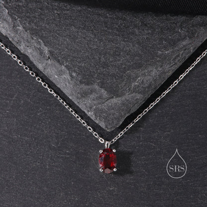 Tiny Genuine Garnet Crystal Oval Pendant Necklace in Sterling Silver, 5x7mm Tiny Oval Garnet Necklace, January Birthstone
