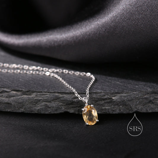 Extra Tiny Genuine Citrine Crystal Oval Pendant Necklace in Sterling Silver, 5x7mm Tiny Oval Citrine Necklace, November Birthstone