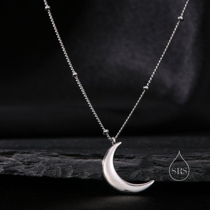 Crescent Moon Pendant Necklace in Sterling Silver with a Satellite Chain - Moon Necklace - Gold or Silver -  Whimsical and Pretty Jewellery