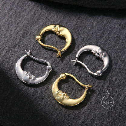 Crescent Moon Huggie Hoop in Sterling Silver, Silver or Gold,  Moon Hoop Earrings, Celestial Jewellery