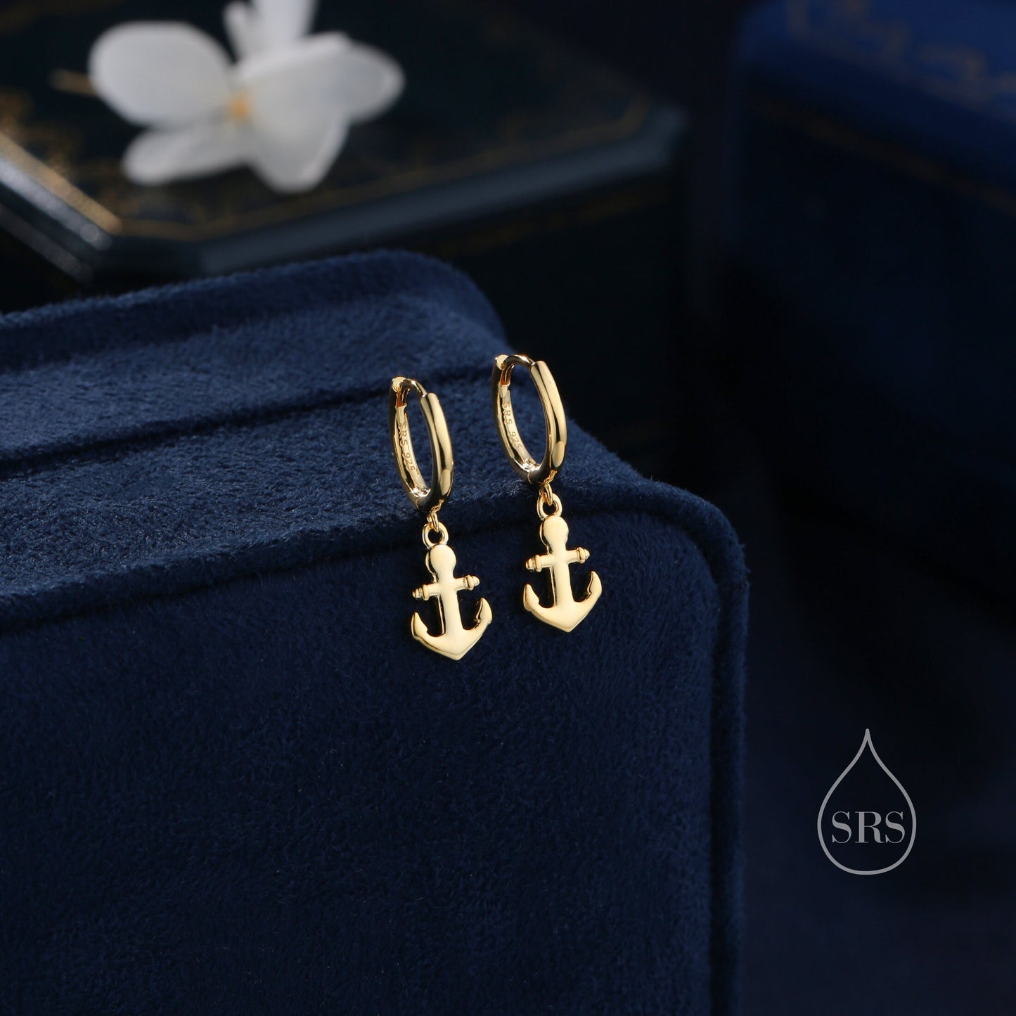 Anchor Huggie Hoop Earrings in Sterling Silver, Silver or Gold or Rose Gold, Tiny Anchor Earrings, Nautical Ocean Theme Earrings