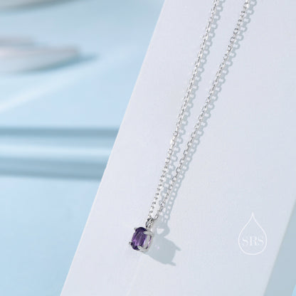 Extra Tiny Genuine Amethyst Crystal Oval Pendant Necklace in Sterling Silver, 4x6mm Tiny Oval Natural Amethyst Necklace, February Birthstone