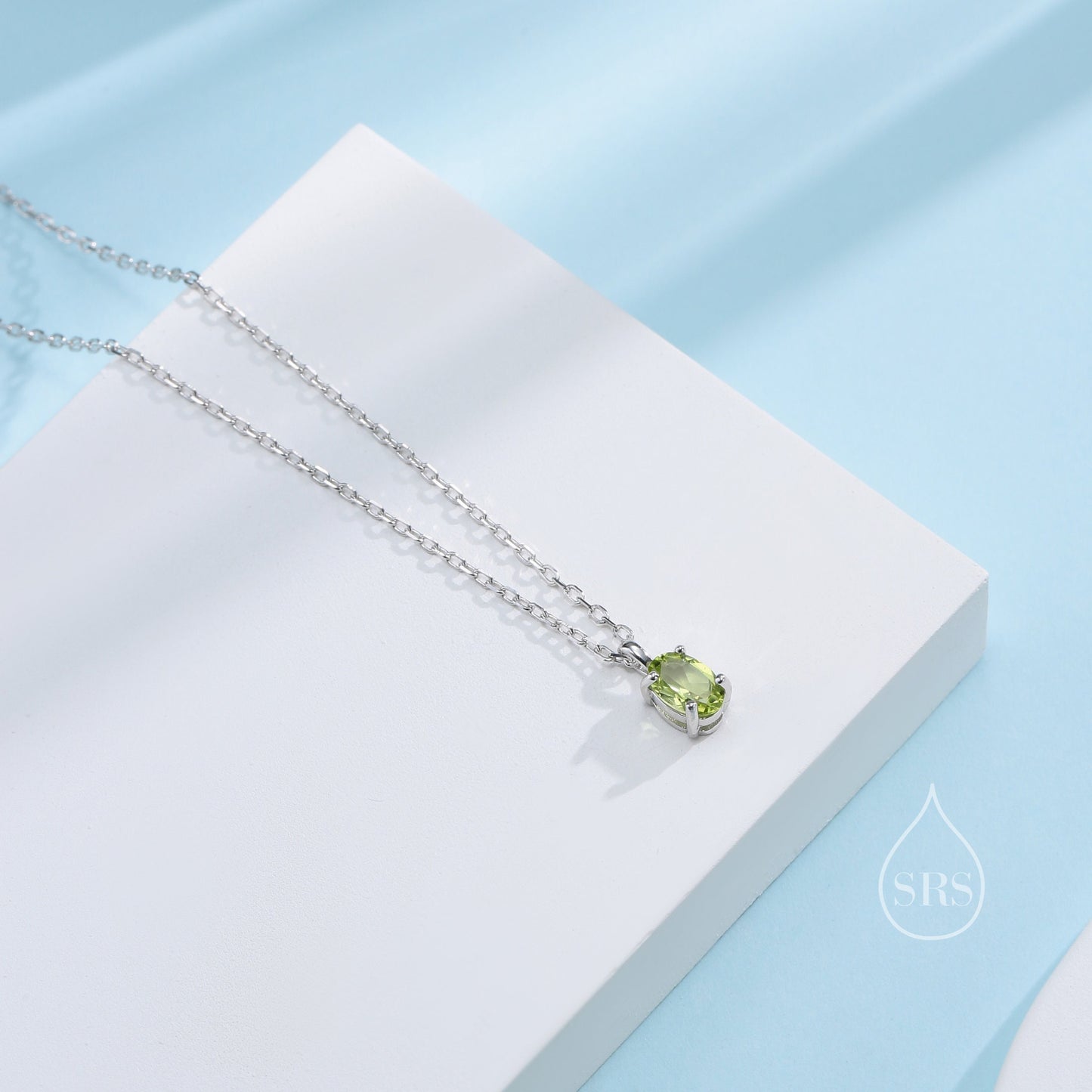 Tiny Genuine Peridot Crystal Oval Pendant Necklace in Sterling Silver, 4x6mm Tiny Oval Natural Peridot Necklace, August Birthstone