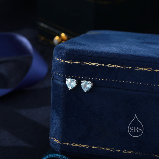 Natural Blue Topaz Stone Heart Stud Earrings in Sterling Silver - 5mm Genuine Blue Topaz Crystal Stud Earrings  - Semi Precious Gemstone