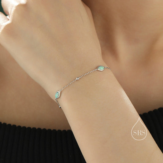 Aqua Green Opal Marquise Satellite Bracelet in Sterling Silver, Silver or Gold, Simulated Opal Bracelet, Marquise Opal Motif Bracelet