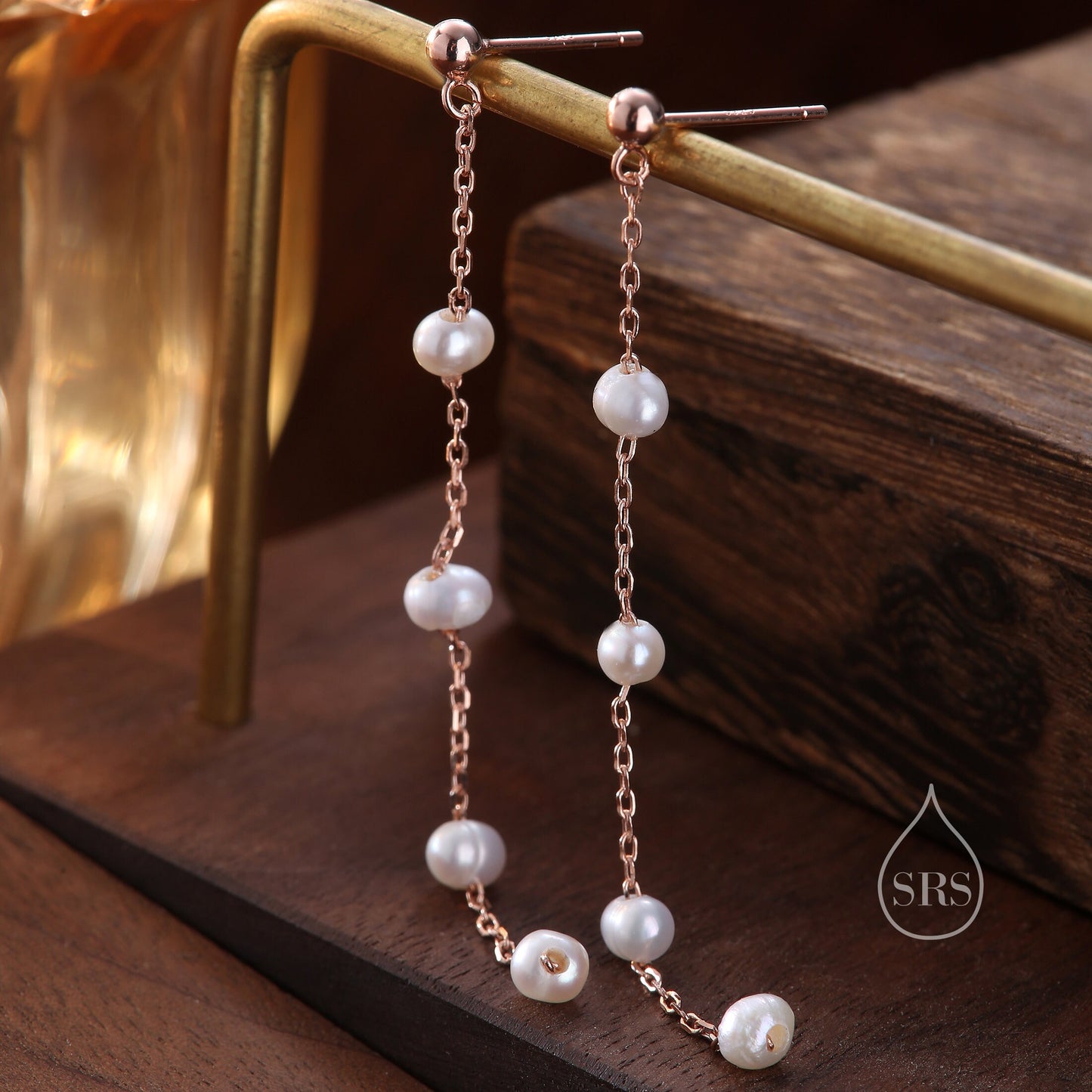 Genuine Freshwater Pearl Drop Satellite Earrings in Sterling Silver, Delicate Keshi Pearl Long Dangle Earrings, Pearl Stud Dangle Earrings